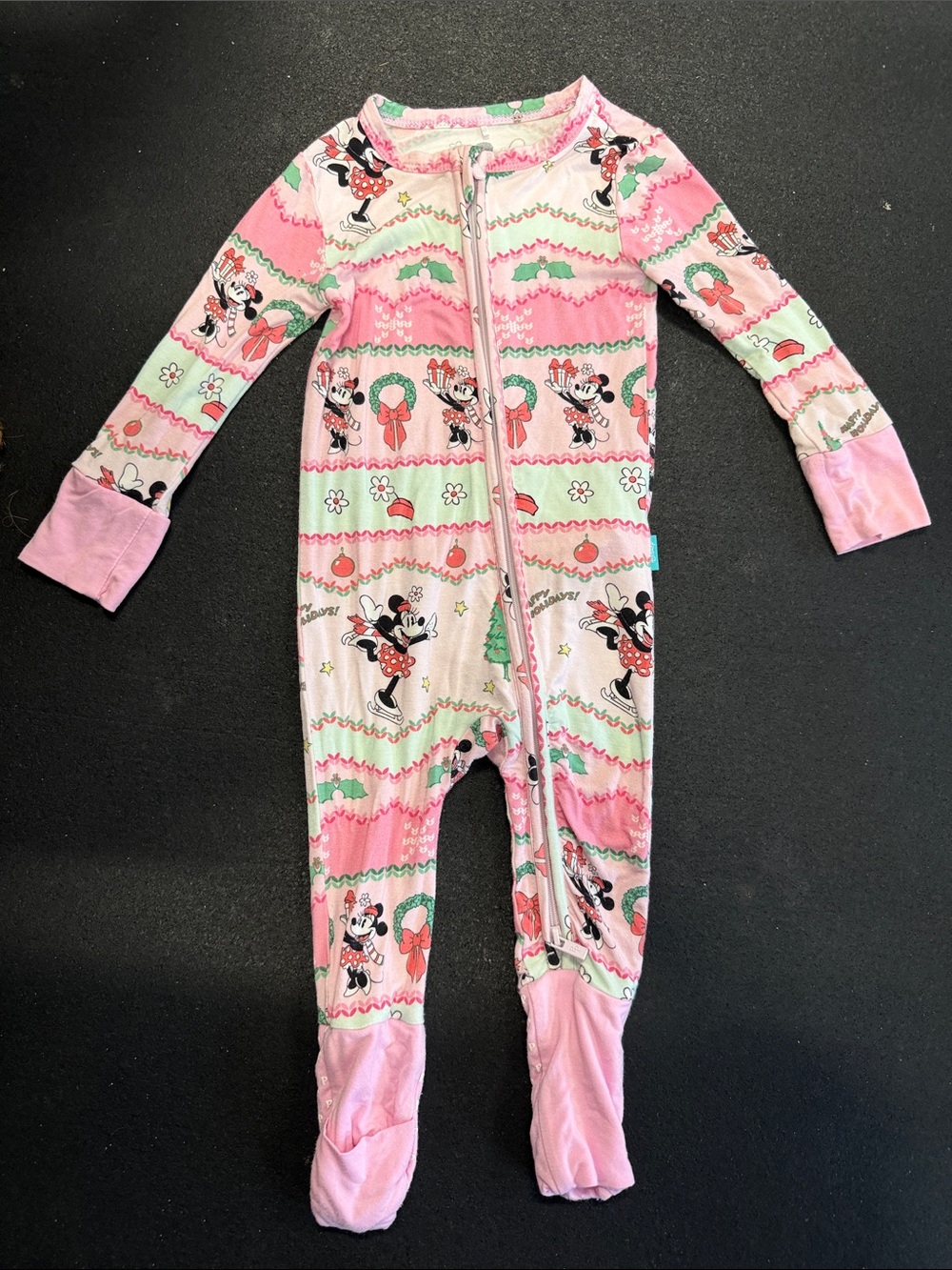 Posh Peanut Pink Minnie Mouse Christmas zippered romper